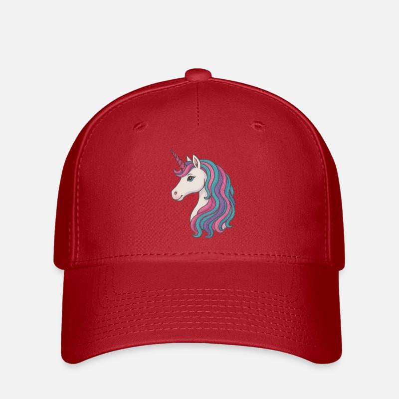 Pastel Unicorn Mane Delight - Flexfit Cap - red