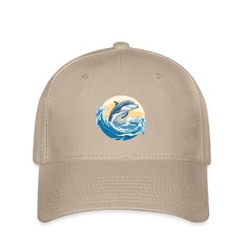 Delfin Sprung über Brandungswelle - Flexfit Cap - Khaki - Vorne
