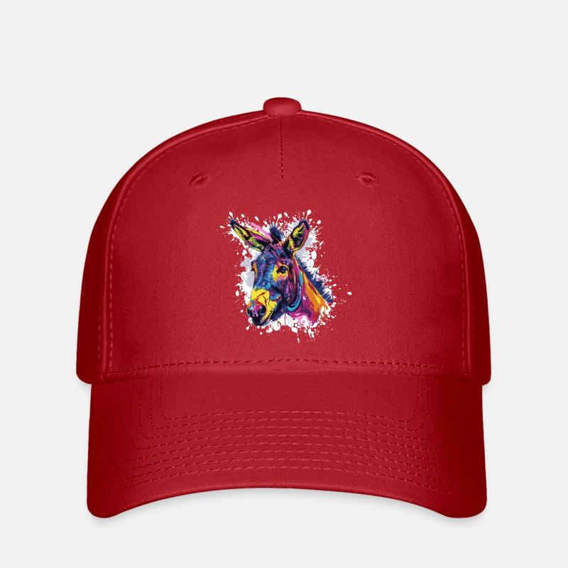 Rainbow Donkey Pop Art Portrait - Flexfit Cap - red