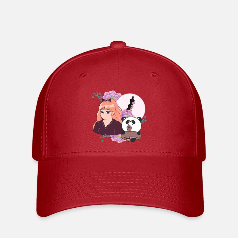 Manga-Mädchen und Panda mit Beinprothese - Flexfit Cap - Rot