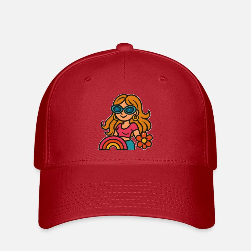 Retro Summer Girl - Flower Power Look - Flexfit Cap - red