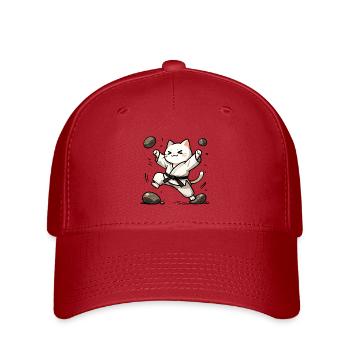 Karatekatze im weißen Gi - Flexfit Cap - Rot - Vorne