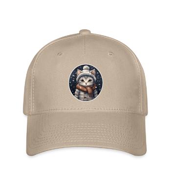 Chat avec chapeau, écharpe et veste dans les chutes de neige - Casquette Flexfit - kaki - Devant