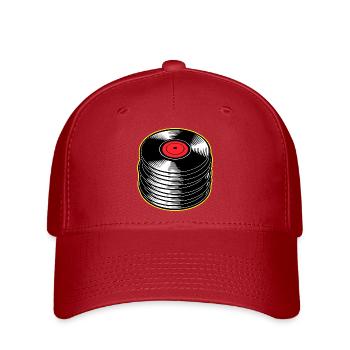 Vinyl-Alben-Stapel - Flexfit Cap - Rot - Vorne