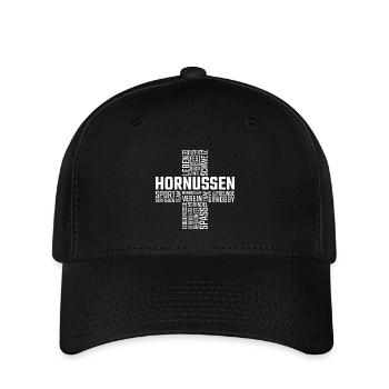 Hornussen Schweizerkreuz Word Cloud - Flexfit Cap - Schwarz - Vorne