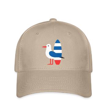 Möwe mit Surfbrett - Flexfit Cap - Khaki - Vorne