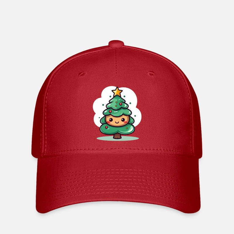Cute Christmas Tree Mascot Design - Flexfit Cap - red