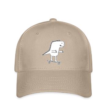 Dino Skateboard Cartoon, Cool Dinosaur Nerd Kids - Flexfit Cap - khaki - Front