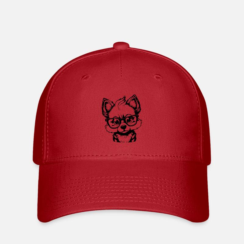 cute wolf with glasses - Flexfit Cap - red
