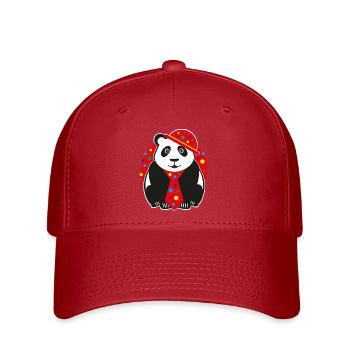 Panda mit lustigen Hut, Krawatte und Konfetti. - Flexfit Cap - Rot - Vorne