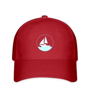 Nautic Design Sailboat Circle Emblem on Waves - Flexfit Cap - red - Front