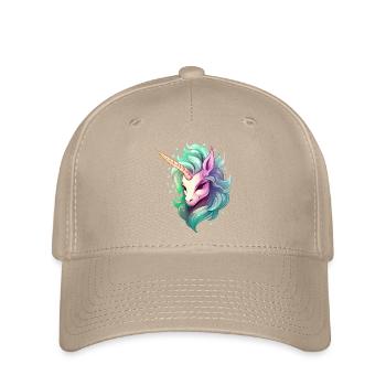 Unicorn head in rainbow hair - Flexfit Cap - khaki - Front