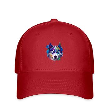 Sibirisches Husky-Hundeporträt Lebendiges Ölgemälde - Flexfit Cap - Rot - Vorne