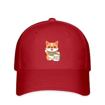 chiot corgi chanceux mignon avec tuile de mahjong drôle - Casquette Flexfit - rouge - Devant