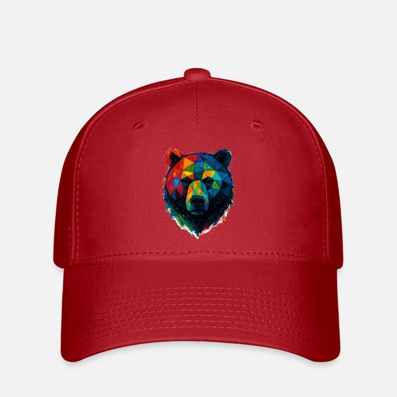 Ours Géométrique : Style Low Poly Coloré - Casquette Flexfit - rouge