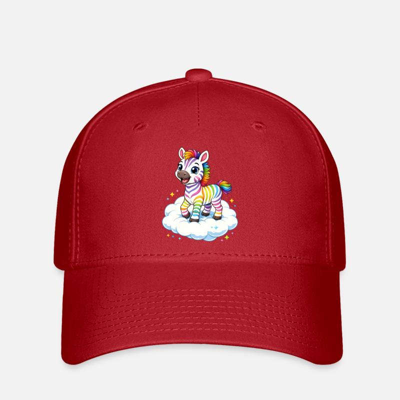 Süßes Regenbogen Zebra auf Wolke Kawaii - Flexfit Cap - Rot