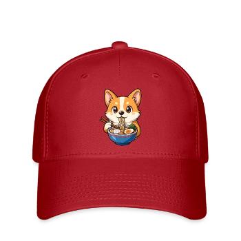 Corgi mange des nouilles ramen - Casquette Flexfit - rouge - Devant