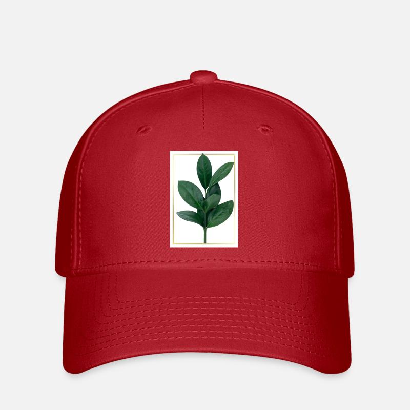 Green leaf branch with gold border - Flexfit Cap - red