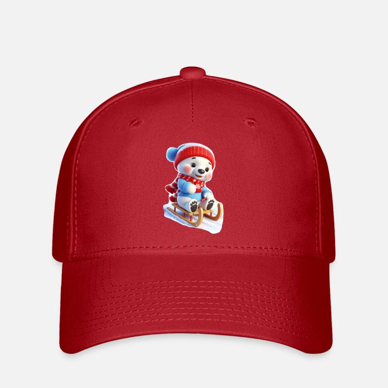 Winter bear on sled - Flexfit Cap - red