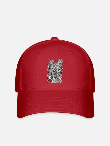 Schwarz-Weiß Blättermuster mit Akzenten - Flexfit Cap - Rot