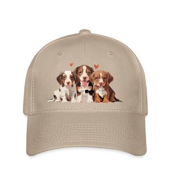 Welpen - 3 kleine Hunde mit Herzen - Flexfit Cap - Khaki - Vorne