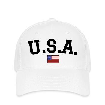 USA Flagge Design Schwarz - Flexfit Cap - Weiß - Vorne