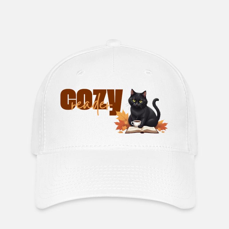 Cozy reader - Autumnal cat reading theme - Flexfit Cap - white