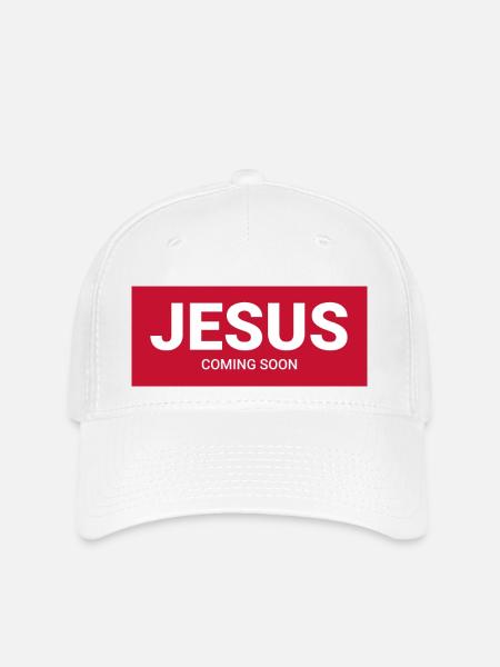 Jesus kommt bald – rot - Flexfit Cap - Weiß