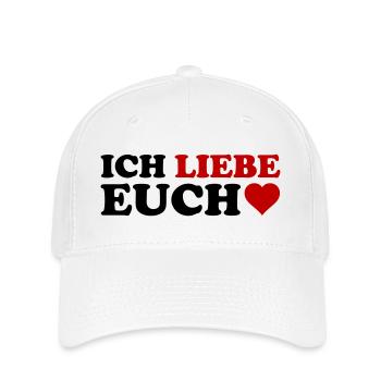 LIEBE Herzrot – Rotes Wortkunst-Design - Flexfit Cap - Weiß - Vorne