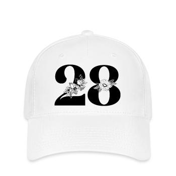 Nummer 28 Schwarze Blumen - 28. Blumenjubiläum - Flexfit Cap - Weiß - Vorne