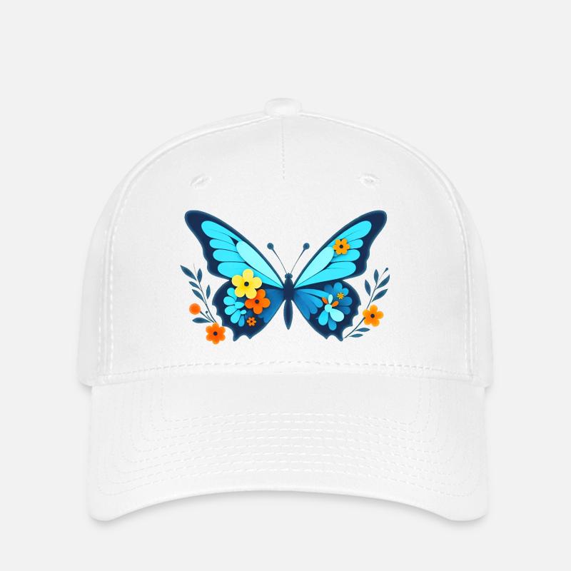 Butterfly with flowers - Flexfit Cap - white