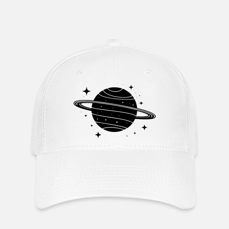 Minimalistischer Planet mit Ring – Schwarze Space - Flexfit Cap - Weiß