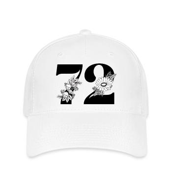 Nummer 72 Schwarze Blumen - 72. Blumengeburtstag - Flexfit Cap - Weiß - Vorne