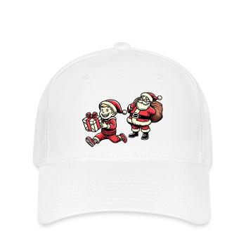 Freches Kind mit Weihnachtsmann - Retro Stil - Flexfit Cap - Weiß - Vorne