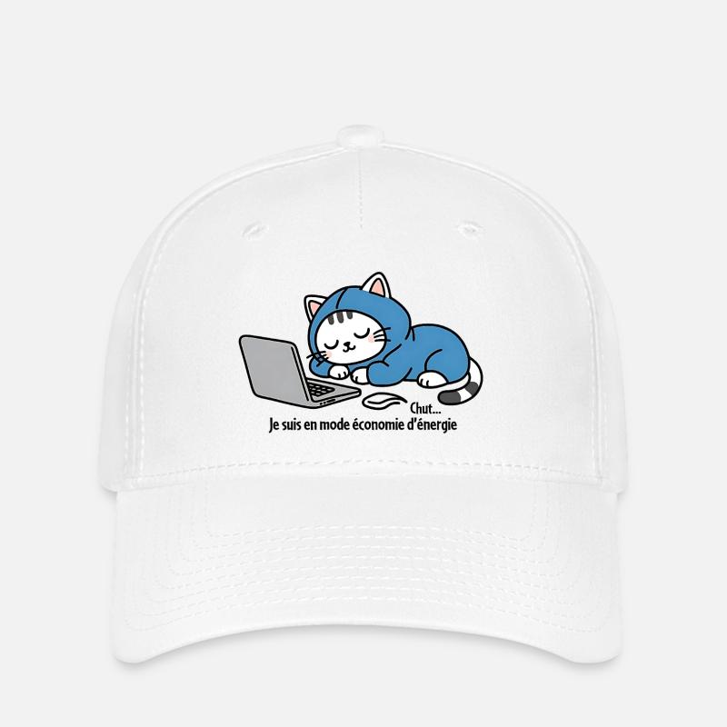 Katze im blauen Kapuzenpullover auf Laptop - Flexfit Cap - Weiß