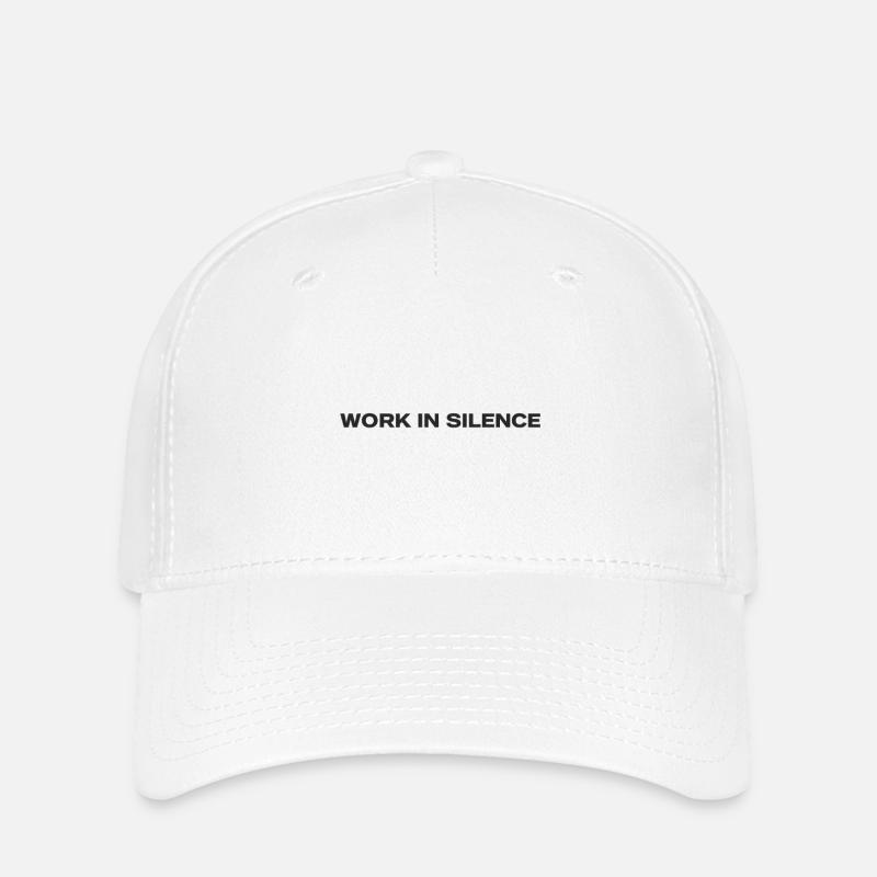 Work in Silence Minimal Typography - Flexfit Cap - white