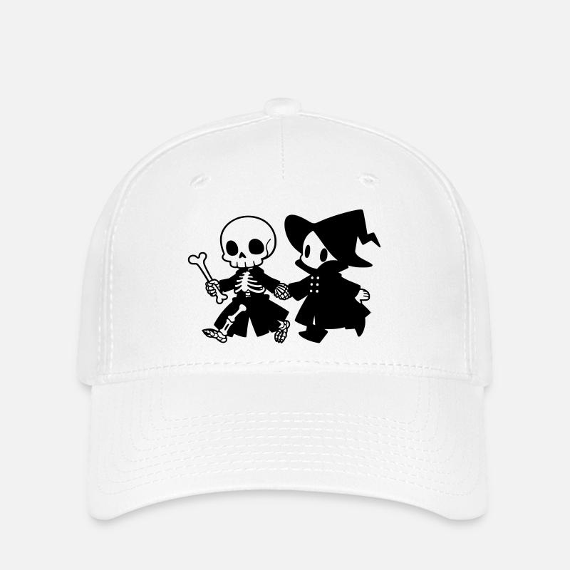 Cute Halloween Couple Skeleton and Witch - Flexfit Cap - white