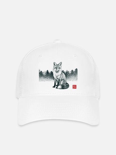 Kitsune Fuchs mit Hanko Stempel - Flexfit Cap - Weiß