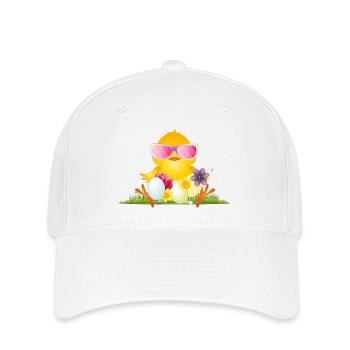 fluffy chick with Easter eggs and pink glasses - Flexfit Cap - white - Front