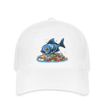 Fish in Plastic Sea Pollution Shirt - Flexfit Cap - white - Front