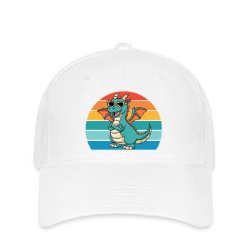 Retro Drache Mit Style Und Sonnenbrille - Flexfit Cap - Weiß - Vorne