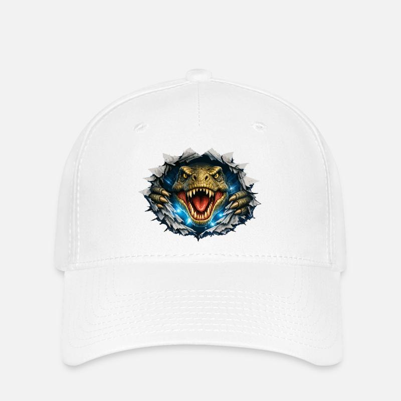 T-Rex breakthrough from crack - Flexfit Cap - white