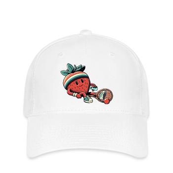 Erdbeere Beim Tennis Mit Retro Stirnband - Flexfit Cap - Weiß - Vorne