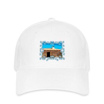Küstendorf-Hütte im Blaurahmen Mallorca - Flexfit Cap - Weiß - Vorne