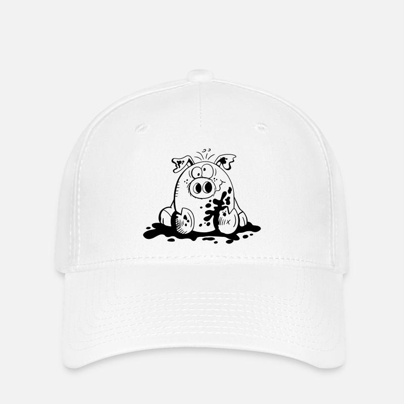 Pig in the mud - Pigs - Cartoon - Gift - Flexfit Cap - white