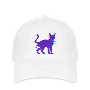 Glitch Cat Cyberpunk – Vaporwave rétro des années 90 - Casquette Flexfit - blanc - Devant