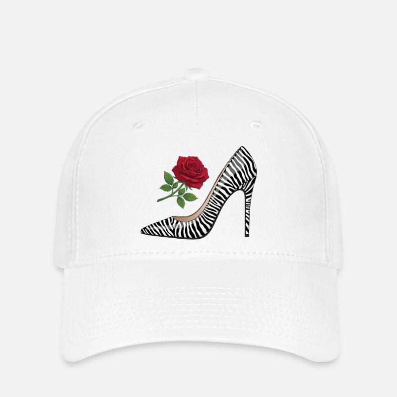 Zebra High Heel Rose - Flexfit Cap - white