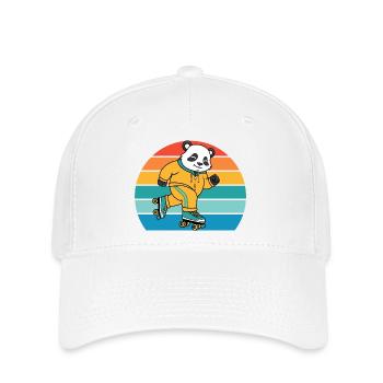 Retro-Panda auf Rollschuhen - Flexfit Cap - Weiß - Vorne