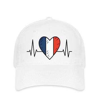 Frankreich Heartbeat Line Französische Flagge Liebe Design - Flexfit Cap - Weiß - Vorne
