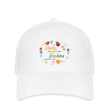 Couronne de fleurs - Fleurs colorées - Oiseau - Coccinelle - Casquette Flexfit - blanc - Devant